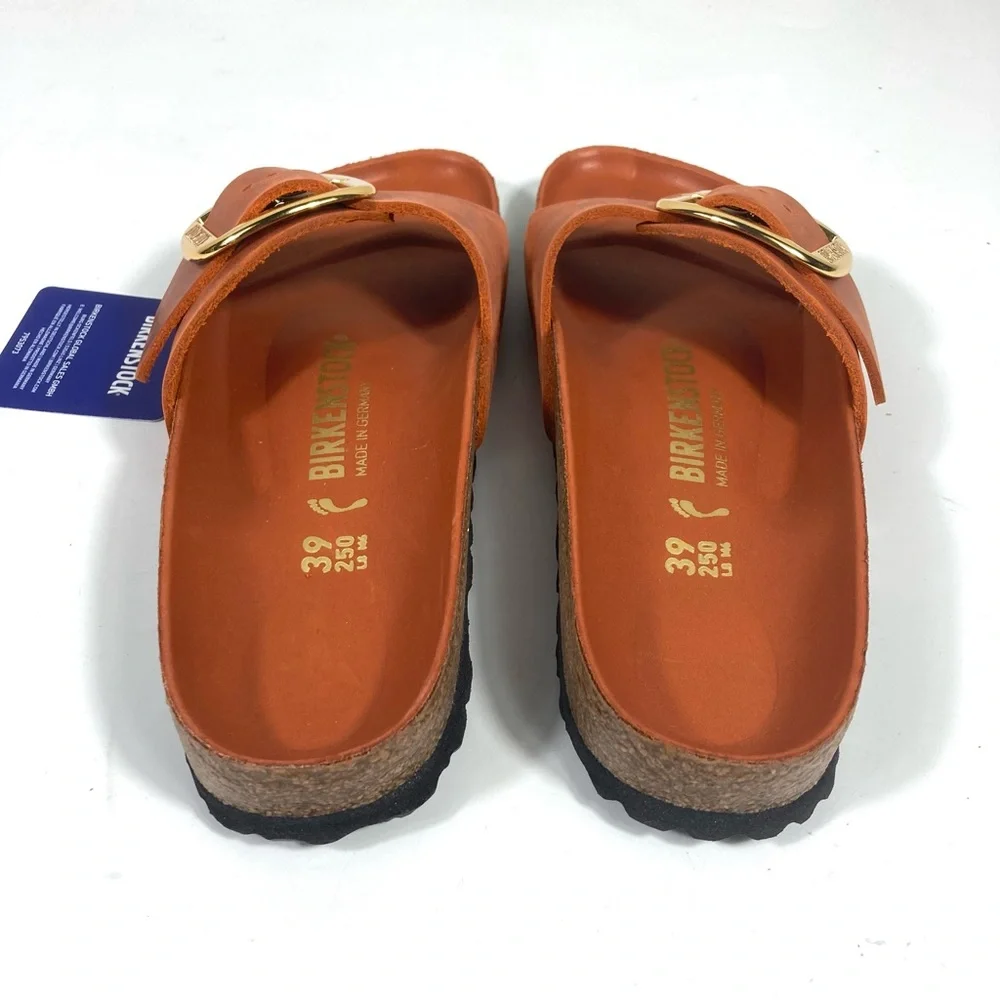 Birkenstock Madrid Big Buckle Slide Sandals Oiled Leather Burnt Orange NEW - Picture 11 of 17